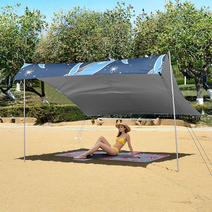 Beach Tent Sun Shelter Navy Whales Stars Lightweight &amp Easy Setup Beach Shade Canopy for Camping Fishing