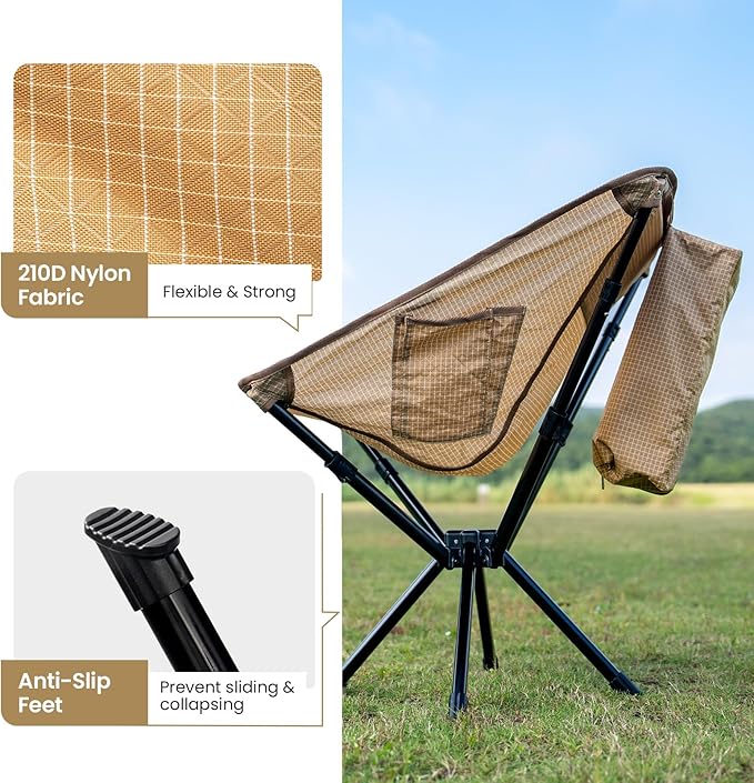 ONETIGRIS Forrest Camping Chair Set Up in Seconds Lightweight Folding Chair for Backpacking Hiking Beach Lawn Travel Support 330 lbs (Coyote Brown)