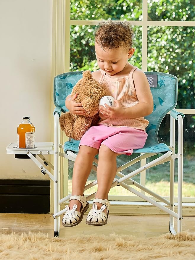 EVER ADVANCED Kids Directors Chair with Side table for Camping RV &amp Sports Padded Kid Outdoor Seat with Safety Lock Lightweight Portable Camp Chairs for Beach Balcony Patio Supports 150lbs G