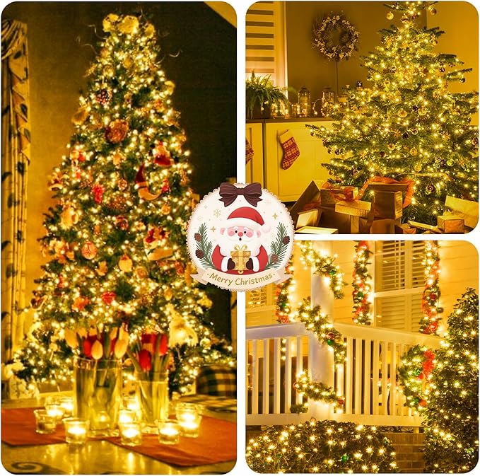 BHCLIGHT 75FT 1500 LED Cluster Christmas Lights Christmas Tree Lights Outdoor 8 Modes with Timer &amp Remote Firecrackers String Lights Waterproof for Garland Party Xmas Decorations Warm White
