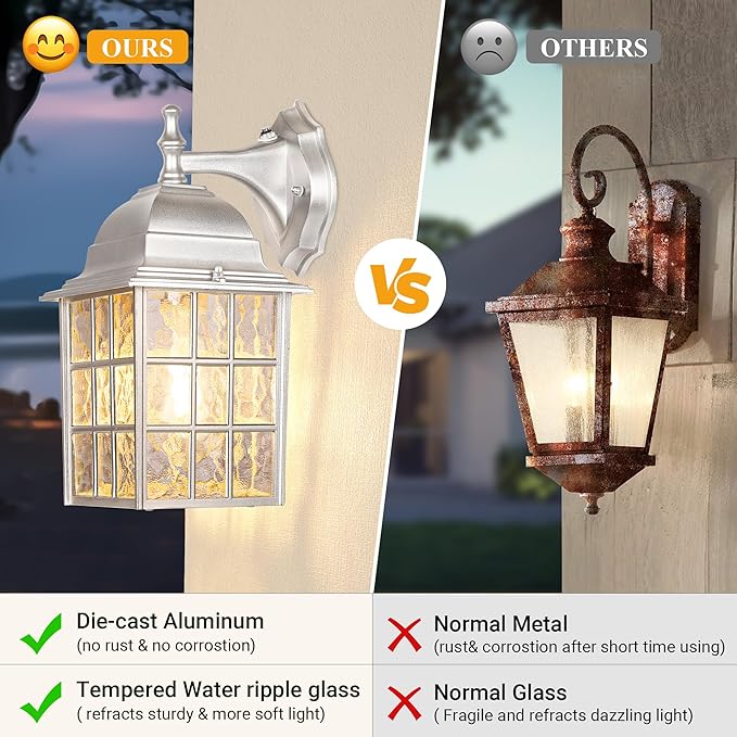 WIHTU Silver Exterior Lighting Fixtures Wall Mount Dusk to Dawn Outdoor Porch Wall Lights Sensor Wall Lantern Wall Lamp Set of 2 Waterproof Wall Sconce Outside Lighting for Garage Front Door