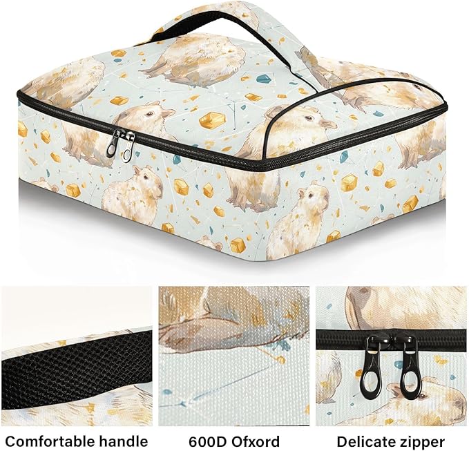 Casserole Carrier Cute Little Beavers PrintInsulated Casserole Carrier for Hot or Cold Food Thermal Lunch Tote for Potluck Parties Picnic Beach Fits 9 x 13 Inches Baking Dish