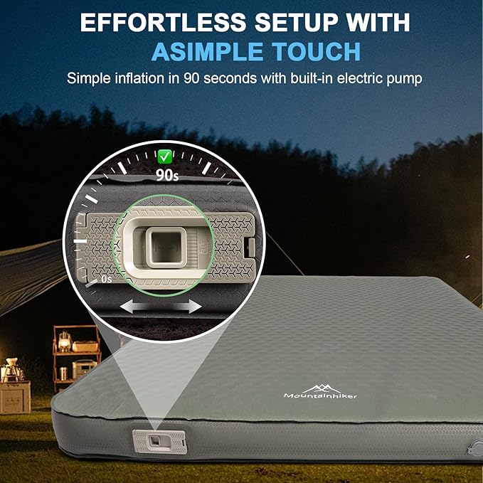 Self Inflating Double Sleeping Pad with Foam and Electric PumpInnovative Y-Shaped Telescopic Structure4.3 Thick Ultraportable Camping MattressOutdoor Compact Air Mat for Tent Car（4.2*79*55 inch）