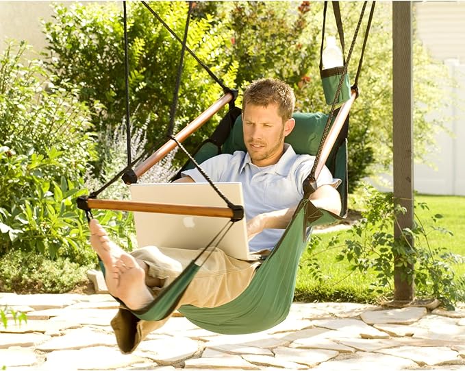 Hammaka Hanging Hammock Air Chair Wooden Dowels Blue