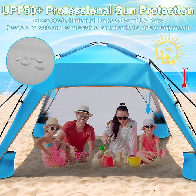 Beach Tent Sun Shelter for 6-8 Person Beach Sun Shelter with UPF50+ UV Protection Lightweight and Easy Setup Beach Canopy Portable Shade Tent for Beach Camping Fishing