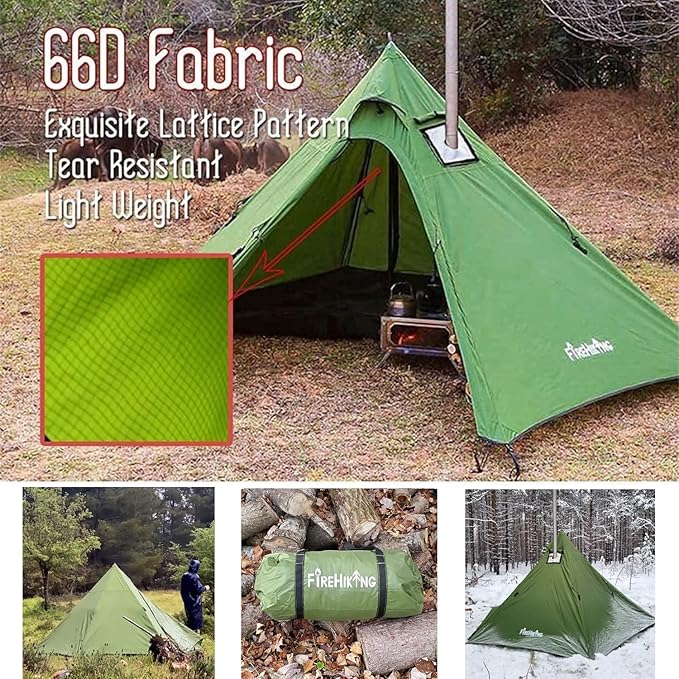 FIREHIKING Hot Camping Tent - Ultralight Tepee With Stove Jack for 1-2 Adults