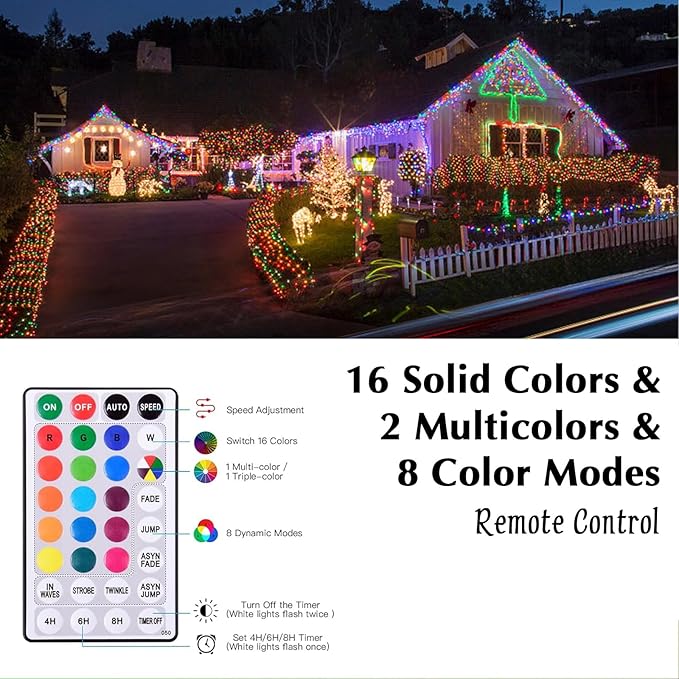 Vigdur 33FT Solar Rope Lights Outdoor - 100 LEDs 18 Color Changing LED Rope Lights Waterproof with Remote &amp Timer &amp 8 Lighting Modes Outdoor Trampoline Lights for Xmas Garden Fence Tree Party