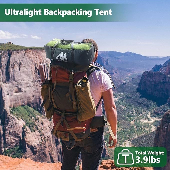 AYAMAYA 1 Person Tent for Backpacking - Lightweight Single Person Hiking Tent with Skylight &amp Waterproof Rainfly &amp Ground Vents Easy Setup One Man Small Tent for Camping Backpacking Hiking
