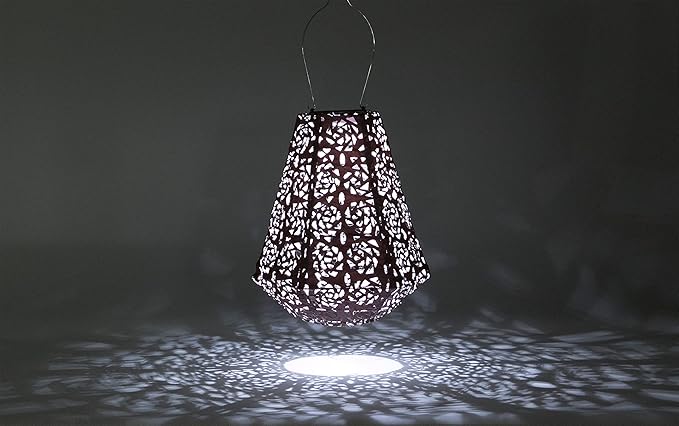 Allsop Soji Stella Prism Solar Lantern 11 LED Outdoor Light Handmade with Weather-Resistant UV Treated Fabric Stainless Steel Hardware Auto Sensor on/Off for Patio Deck Garden
