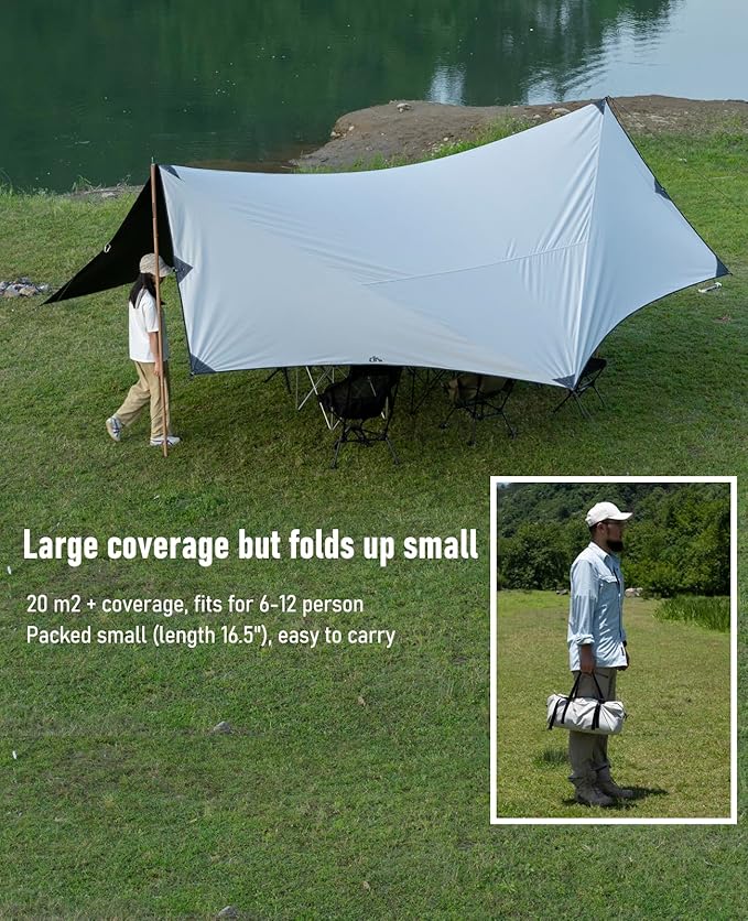 iClimb Waterproof Sun Shield Tarp UPF 50+ for Tent Hammock Camping Backyard Party (Tarp 18' × 17'9)