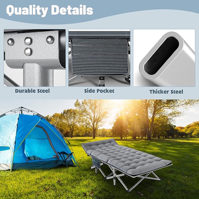 XXL Oversized Camping Cot for Adults with Mattress Portable Camp Bed with Carry Bag Ideal for Outdoor Travel Hiking Beach and Festivals