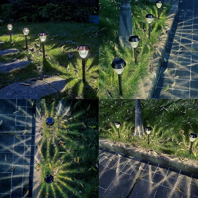 Vintage Solar Lights Outdoor Glass &amp Metal Solar Pathway Lights 4 Pack IP65 Waterproof Cool White Garden Lights for Walkway Yard Patio Driveway