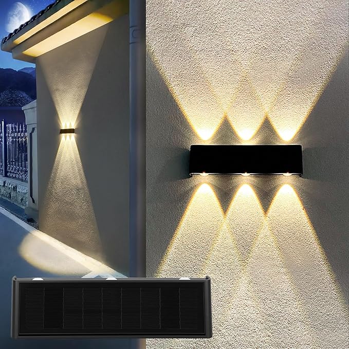 Solar Sconce Lights Outdoor Up and Down Waterproof Aluminum Solar Wall Lights Dusk to Dawn 3000K Warm White for House Outside Sign Yard Porch