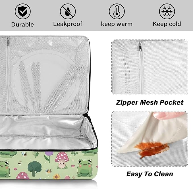 Casserole Carrier Cute Frog PatternInsulated Casserole Carrier for Hot or Cold Food Thermal Lunch Tote for Potluck Parties Picnic Beach Fits 9 x 13 Inches Baking Dish