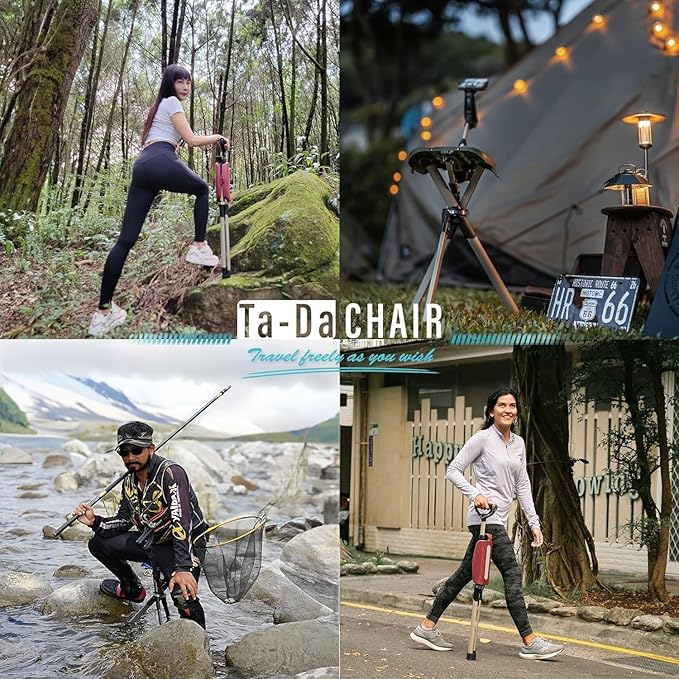 STEP2GOLD Ta-Da Chair Series 2 PRO Portable Trekking Hiking Pole Folding Walking Stick with Seat Walking Cane with Chair Foldable Chair Lightweight Aluminum Easy Carry and Storage Anti-Slip