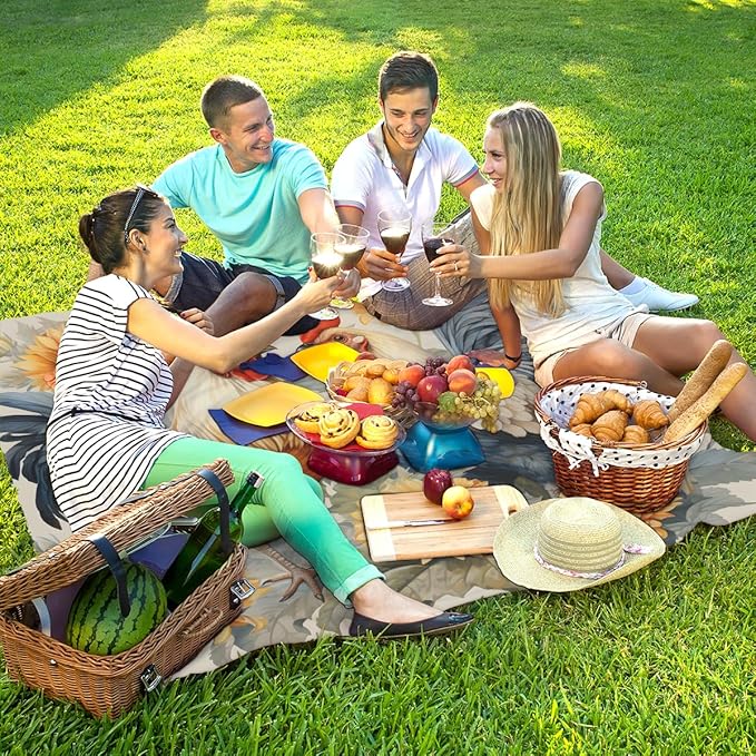 Waterproof Sandproof Beach Blanket 59''×68'' Mother Hen Polyester Outdoor Picnic Blanket with 4 Stakes &amp Storage Bag for BeachCampingVacation Sunflowers