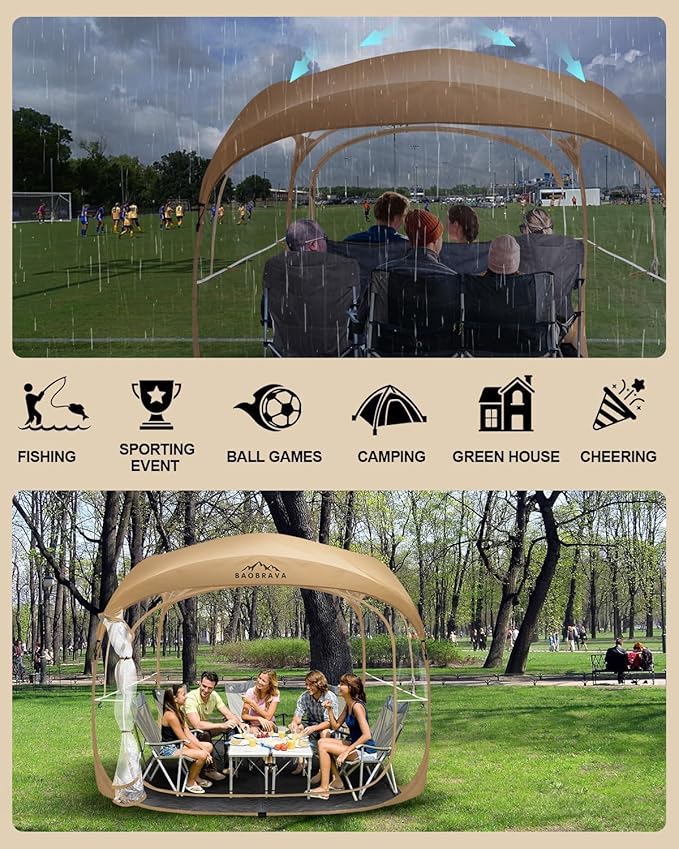 Pop Up Sports Tent - Thick PVC Scratch-Resistant Bubble Clear Tent Instant Weather Proof Pod with Extra Top Cover for Soccer Football Games Outdoor Events 5-6 Person