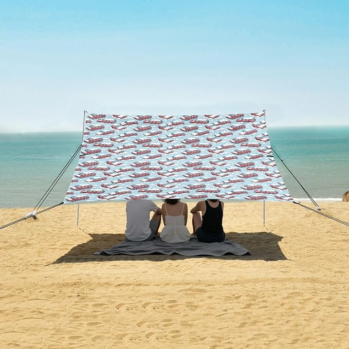 ALAZA Snow Cars Beach Tent Sun Shelter UPF50+ Protection Beach Shade Canopy w/ 4 Sandbags for Outdoor Camping Fishing Backyard Fun Picnic 10x9 ft