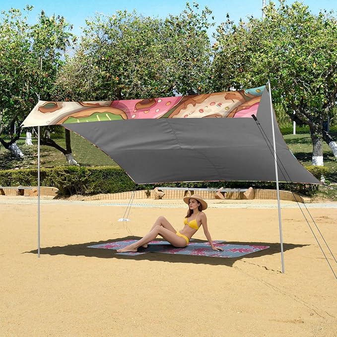 Doughnut DessertCamping Sun Shelters 9.2 x 10.5 FT Beach Canopy Tent Sun Shade with Carrying Bag for Camping Trips Fishing Backyard Fun or Picnics 21340214