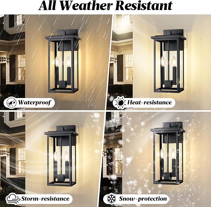 Large Modern Exterior Lighting Fixtures Porch Lights Outdoor Sconce Lights Outdoor Wall Lantern Outside Light Fixtures for HouseFront DoorGarage Light Wall Mount Waterproof 2 Pcs E12 Base