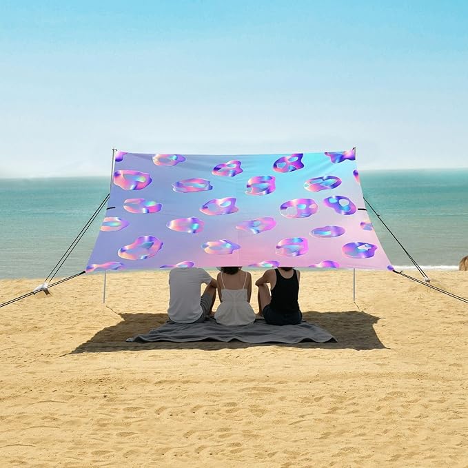 ALAZA Leopard Print Cheetah Holographic Style Beach Tent Sun Shelter UPF50+ Protection Beach Shade Canopy w/ 4 Sandbags for Outdoor Camping Fishing Backyard Fun Picnic 10x9 ft