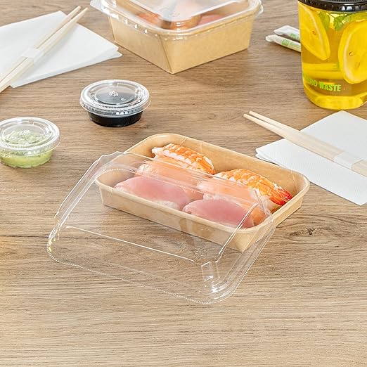 Restaurantware-LIDS ONLY: Matsuri Vision 6.6 x 4.6 x 1.2 Inch Lids For Sushi Containers 100 Airtight Lids - Containers Sold Separately No-Fog Design Clear Plastic Dome Lids For Sushi Boxes