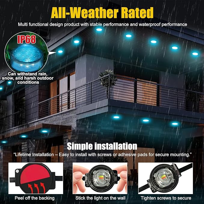 200 FT Permanent Outdoor Lights Waterproof 2-in-1 Eaves &amp Ground Stakes LED String Lights with App/Remote Control for House Garden– Smart Color-Changing Lighting for Halloween Christmas Decorati