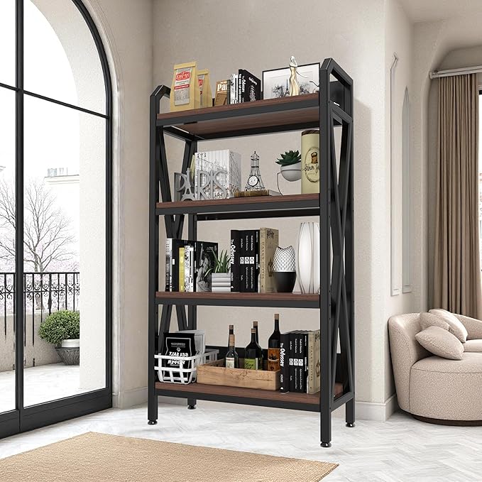 4-Tier Storage Shelf 56.3 x 33.5 x 15.8 inches Metal Frame with Wood Shelves 240 lbs Weight Capacity per Shelf
