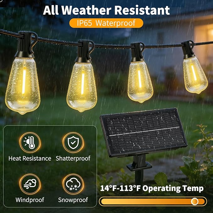 Outdoor Solar String Lights Waterproof: ST38 100ft Shatterproof Patio Lights - Solar Powered &amp USB Dual Charging - 3 Modes Button Control - Garden Backyard Gazebo Porch Party Decor