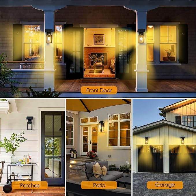 2Pack Solar Wall Lights Outdoor All-Metal Dusk to Dawn Solar Lanterns Outdoor Waterproof Porch Lights for House Front Garage Patio Shed (Bulb Included)