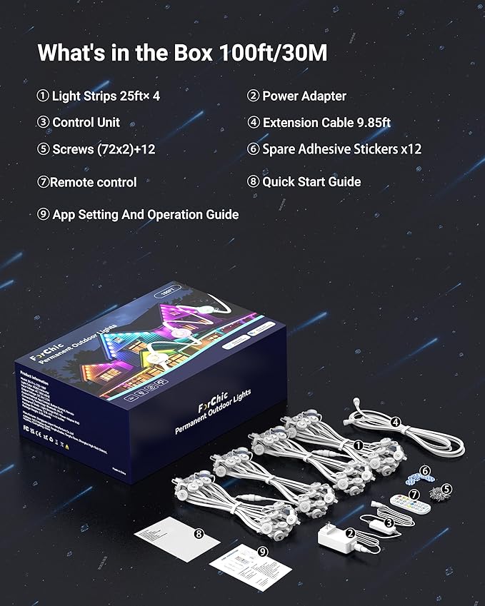 Permanent Outdoor Lights 100ft RGBICWWPW Christmas Lights with 72 Triple-LED IP67 Waterproof 45lm Tunable White for Christmas Decorations Daily and Holiday Works with Alexa Google Assistant