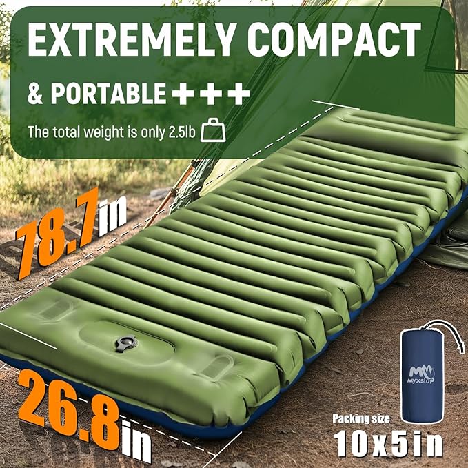 Camping Sleeping Pad Thick 5 Inch Camping Mat with Pillow Built-in Foot Pump Ultralight Inflatable Sleeping Pads for Camping Backpacking Hiking Tent