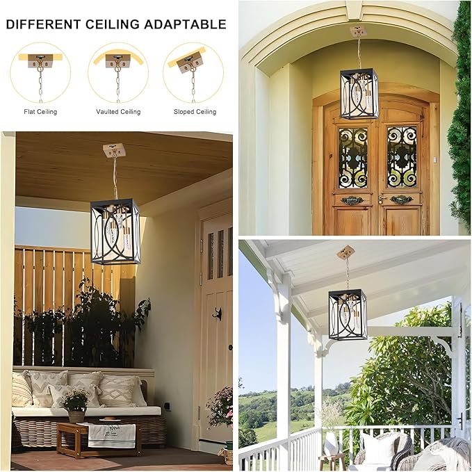 4-Lights Large 5CCT LED Outdoor Pendant Light Fixture Porch Hanging Lighting Build-in LED Chips Modern Exterior Lantern Chandelier Ceiling Mount for Patio Front Door