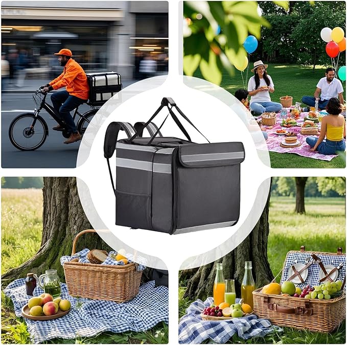 Pizza Carrier – Expandable Delivery Backpack Insulated Thermal Interior Heavy Duty Fabric Build Heat Retention Design Secure Zipper Closure Large Capacity Food Transport System | Restaurant Takeo