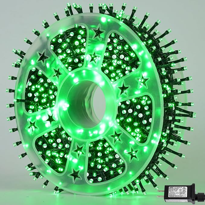 QITONG 165ft 500 LED Green Christmas Lights 8 Modes Christmas String Lights Outdoor Waterproof Plug in Green Wire Twinkle Light Indoor with 8 Modes