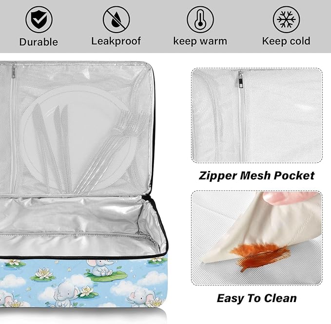 Casserole Carrier Cute Elephants PrintInsulated Casserole Carrier for Hot or Cold Food Thermal Lunch Tote for Potluck Parties Picnic Beach Fits 9 x 13 Inches Baking Dish