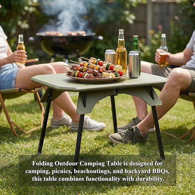 LiveGo Outdoor Foldable Camping Table Portable Lightweight Picnic Table with Height Adjustable Legs Collapsible &amp Carry Bag Dining Table for Kitchen Garden Beach Fishing BBQ Indoor Outdoor