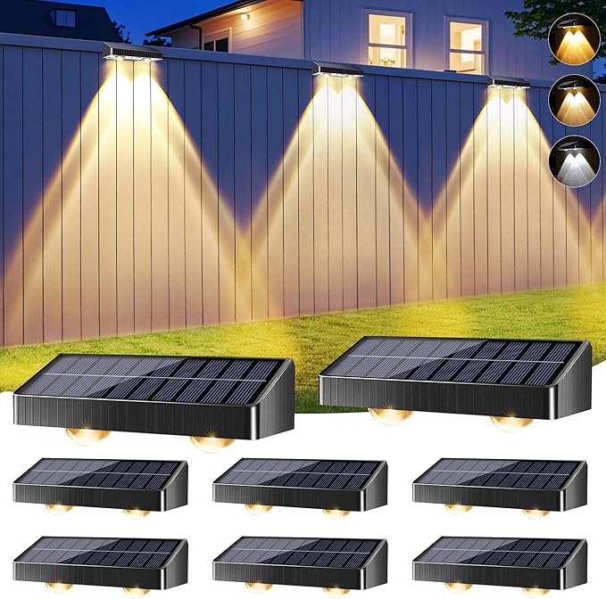 Brizled Solar Fence Lights Outdoor 6 Modes 2700/4500/6500K 250ml Fence Solar Lights IP65 Waterproof Outdoor Wall Light Landscape Lighting for Backyard Garden Patio Deck Railing Wall Poolside 8 Pack