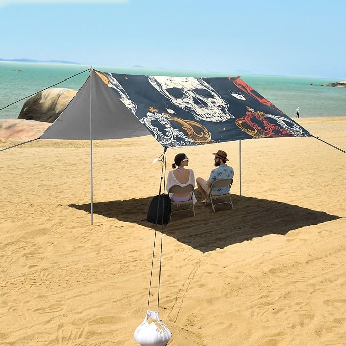 Beach Tent Sun Shelter Tie-dye Skull with Crown Lightweight &amp Easy Setup Beach Shade Canopy for Camping Fishing