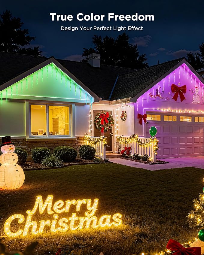 Brightown Smart Icicle Lights for Outside 62.4ft with 40 Tubes 200 LED Color Changing Icicle Christmas Lights Decoration APP Controlled Customize Display DIY Dynamic Waterproof Connectable