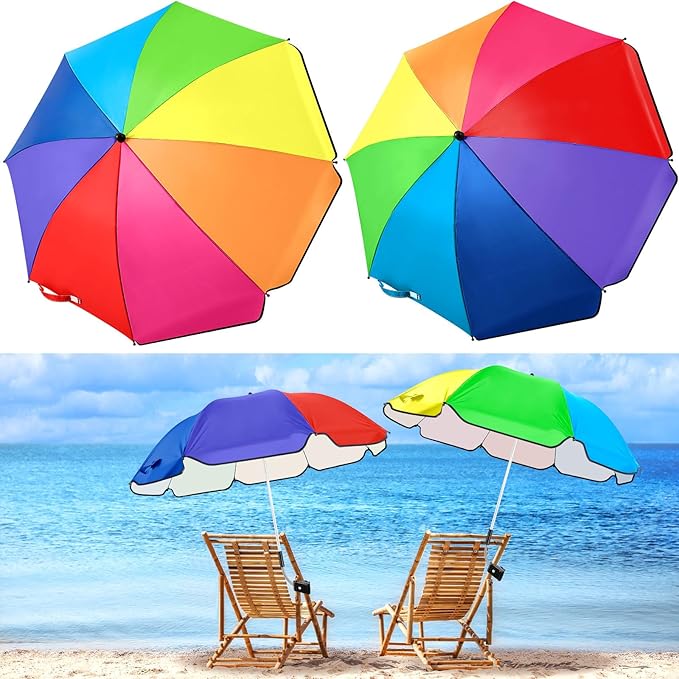 Buryeah 2 Pcs Automatic Chair Umbrella with Universal Clamp 44 UPF 50+ Portable Clamp on Beach Chair Adjustable Wheelchair Umbrella for Outdoor Patio Parasol