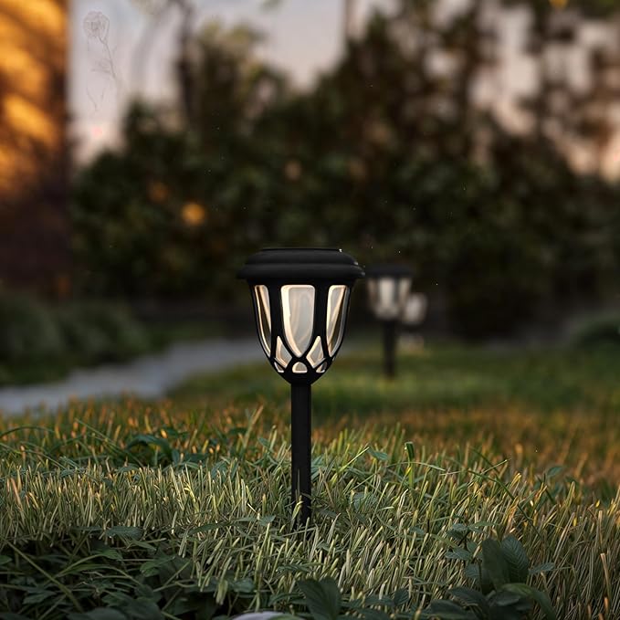 Flash Furniture Hess 8 Pack LED Solar Lights - All-Weather Black Tulip Style Outdoor Solar Powered Lights - Landscape Lighting for Pathway Garden &amp Yard