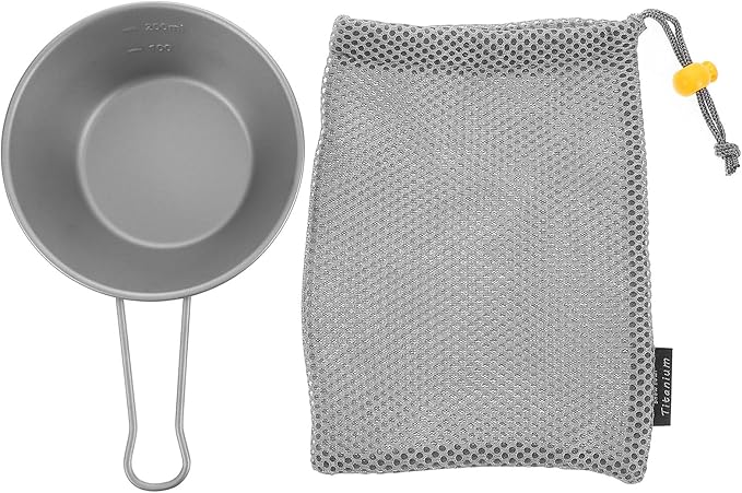 Portable Camping Bowl with Foldable Titanium Handle Lightweight Food Serving and Mixing Bowl for Hiking Outdoor Picnic Backpacking and Travel Use