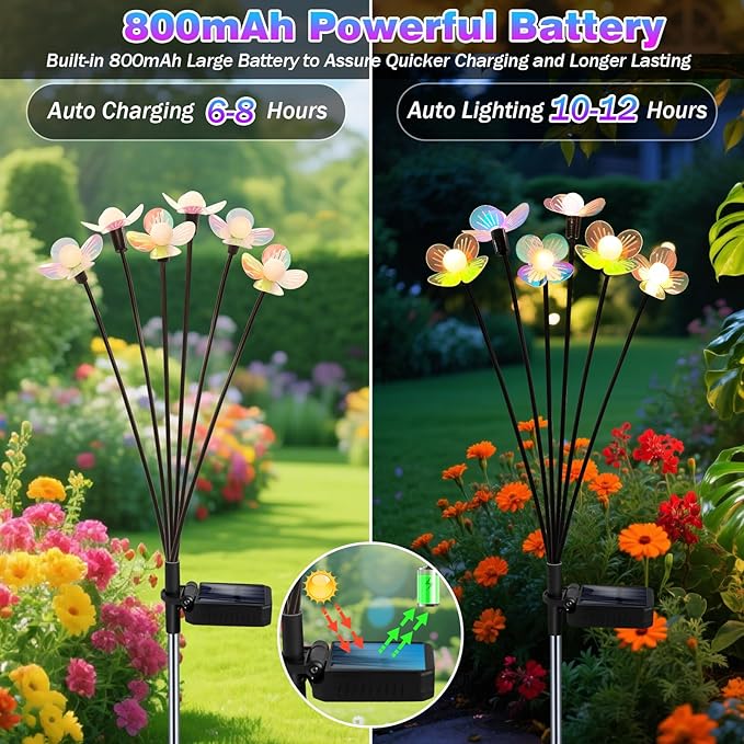 Solar Garden Lights 6 Pack 36 LED Solar Swaying Flower Light Waterproof Firefly Lights Outdoor Fairy Light for Garden Patio Yard Pathway Flower Bed Decoration