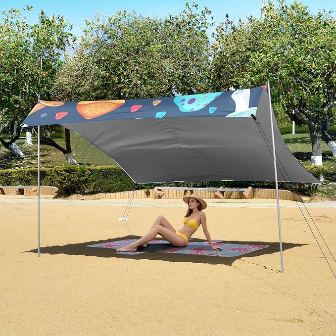 Colorful Mushrooms Camping Sun Shelter Beach Tent Portable Beach Sun Shade Outdoor Canopy for Camping Trips Fishing Picnic