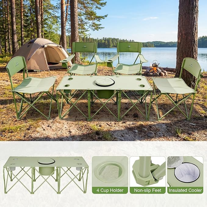 CAMPHILL Camping Chair Set of 3 Outdoor Folding Camping Chairs for Heavy People with Cup Holder &amp Carry BagCollapsible Chair Include One Sofa Chair and Two Single ChairSupport up to 500lbs
