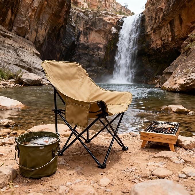 CTESNE【Lightweight &amp Portable】Folding Camping Chair 2.2lbs Outdoor Chair with Side Pocket &amp Storage Bag Folding Chair for Camping Hiking Beach Picnic Indoor Use