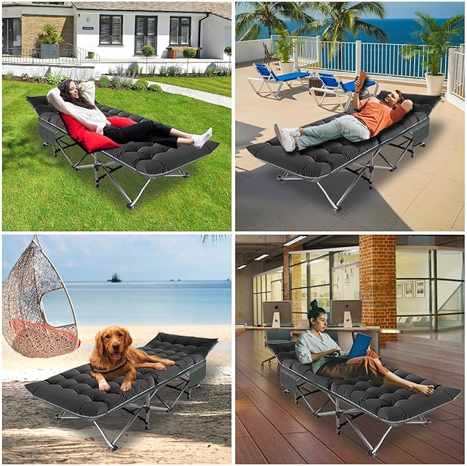 Big RED Camping Cot Folding Camping Cots for Adults 1200D Double Layer Oxford Portable Folding Outdoor Cots for Camping W/Soft Pad Carry Bag for Home Office Nap Beach Travel