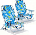 2 Pack Lightweight Portable Camping Beach Chair for Adult Outdoor Lay Flat Folding Beach Chairs with 5 Positions Backpack Beach Chair with Towel Bar Zipper Pouch Cup Holder Hawaiian Style