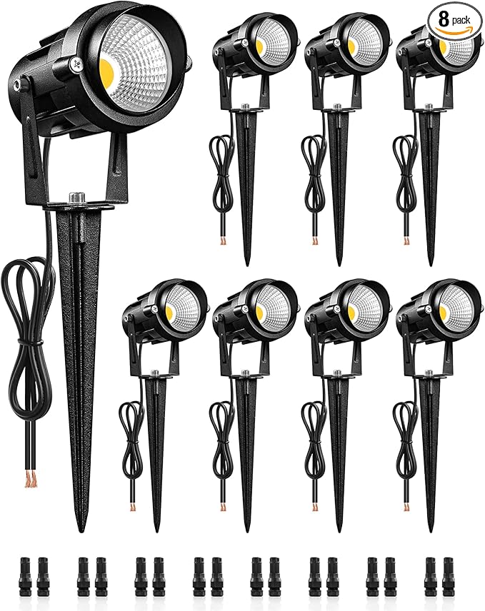 6W 700LM Low Voltage Landscape Lighting 12V AC/DC 3000K Warm White LED Low Voltage Landscape Lights IP65 Waterproof Outdoor Spotlights with Connectors for Garden Tree Yard 8 Pack W01SLP806